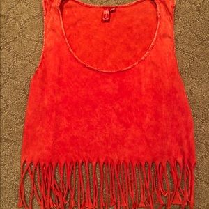 Bright Summer orange LF fringe tank top